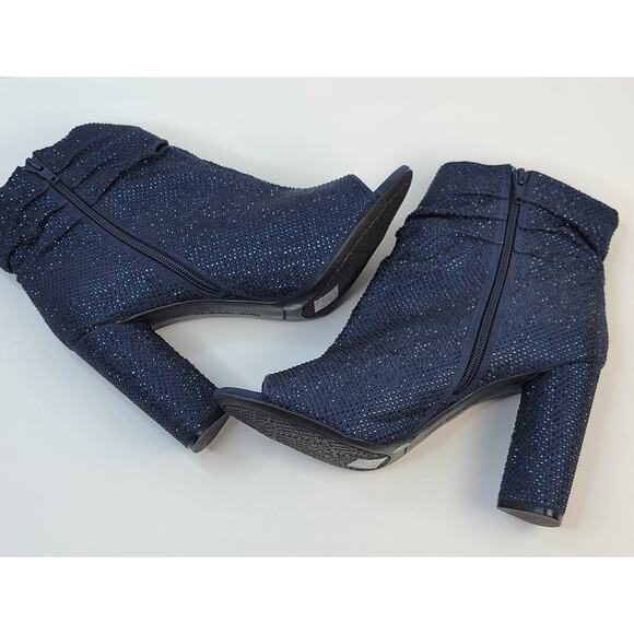 Gianni Bini Peep Toe Boots 11M Blue Suede Zip Rhinestone 3" Heel Party Holiday - Picture 13 of 16